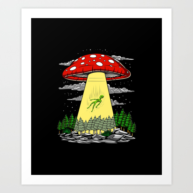 Alien Abduction Magic Mushrooms Psychedelic Ufo Art Print By