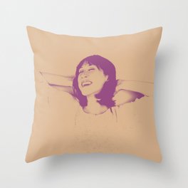 smiling woman pop art portrait duotone sepia Throw Pillow
