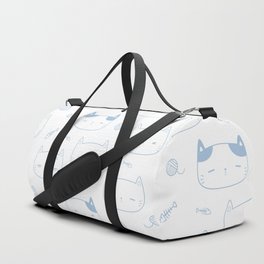Pale Blue Doodle Kitten Faces Pattern Duffle Bag