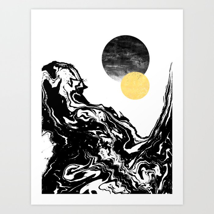 eugenia abstract mixed media black white gold foil sunrise sunset painting earth galaxy space sea art print by charlottewinter society6