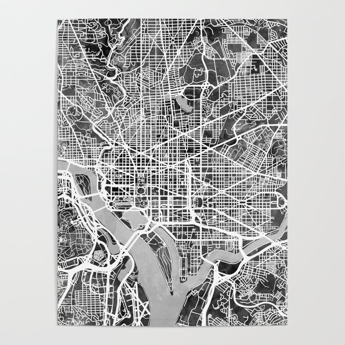 Washington Dc City Street Map Poster By Artpause Michael Tompsett Society6 - Washington Dc Map Wall Art