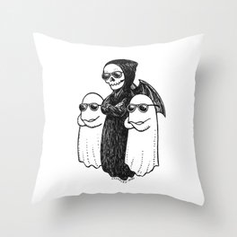 Cute Grim Reaper and Ghosts Throw Pillow