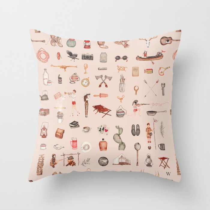 Camp! (pink) Throw Pillow