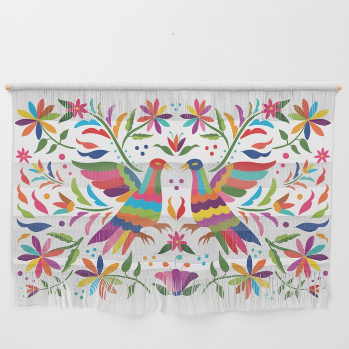 Mexican Otomí Birds. Colorful and floral composition by Akbaly Wall Hanging