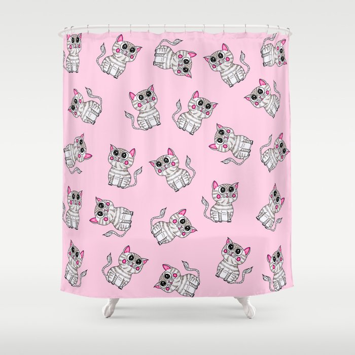 Gray Striped Kitty Cats Shower Curtain, Cute Girly Shower Curtains