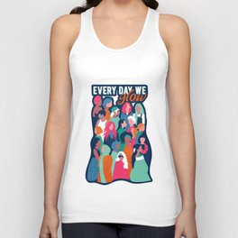 Every day we glow International Women's Day // midnight navy blue background green curious blue cerise pink and orange copper humans  Unisex Tank Top