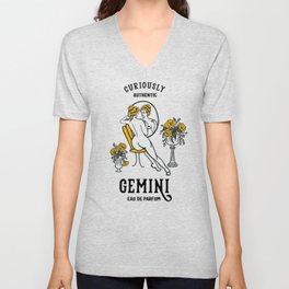 "Gemini Eau De Parfum: Curiously Authentic" Cute Zodiac Inspired Art V Neck T Shirt
