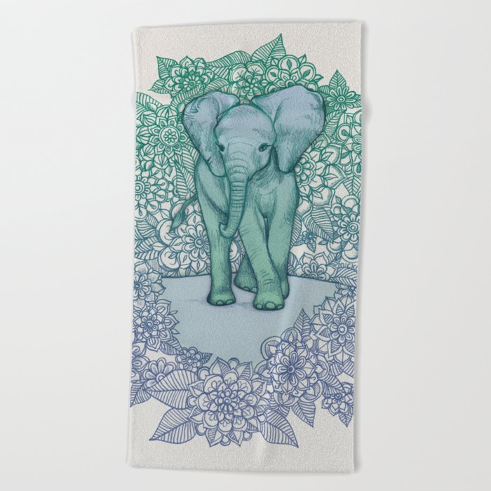 Emerald Elephant in the Lilac Evening Beach Towel