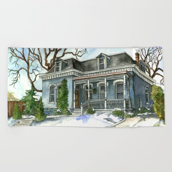 A Cozy Winter Cottage Beach Towel