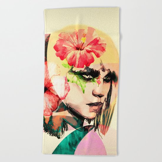 WOMAN WITH FLOWERS 4 Beach Towel