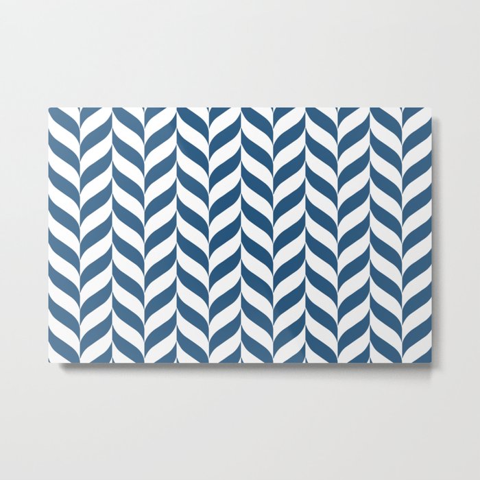 Blue and White Pretty Herringbone Pattern Coloro 2022 Trending Hue Atlantic Blue 115-35-20 Metal Print