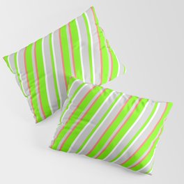 [ Thumbnail: Green, White, Light Gray & Salmon Colored Striped/Lined Pattern Pillow Sham ]
