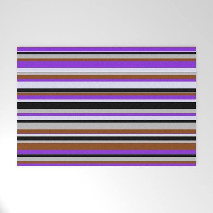 Grey, Brown, Purple, Lavender & Black Colored Pattern of Stripes Welcome Mat