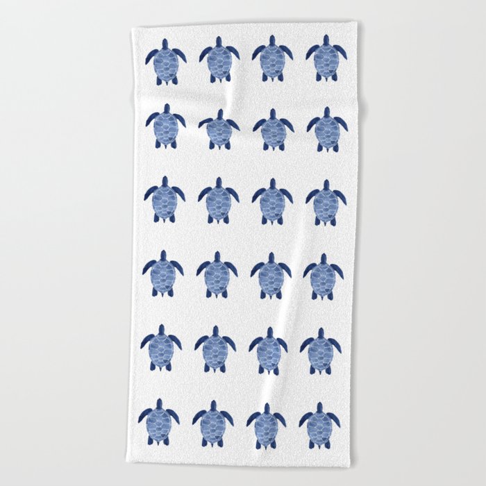 sea turtle pattern in indigo beach towel by landandseaartstudio