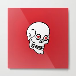 Skull love on red Metal Print