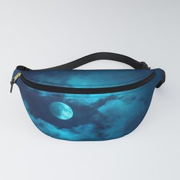 Colorful Blue Night Moon with Clouds Fanny Pack