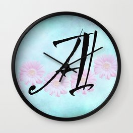 Pink Gerbera Daisy Initial Design Wall Clock | Pink, Gifts, Graphicdesign, Teal, Digital, Customize, Abstract, Jessicamanelis, Typography, Initals 