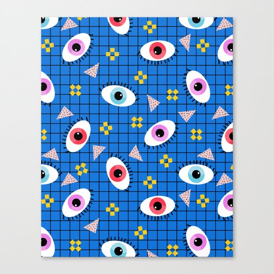 Hungry - eyes retro grid throwback 1980s minimal modern pattern print wacko designs neon Canvas Print