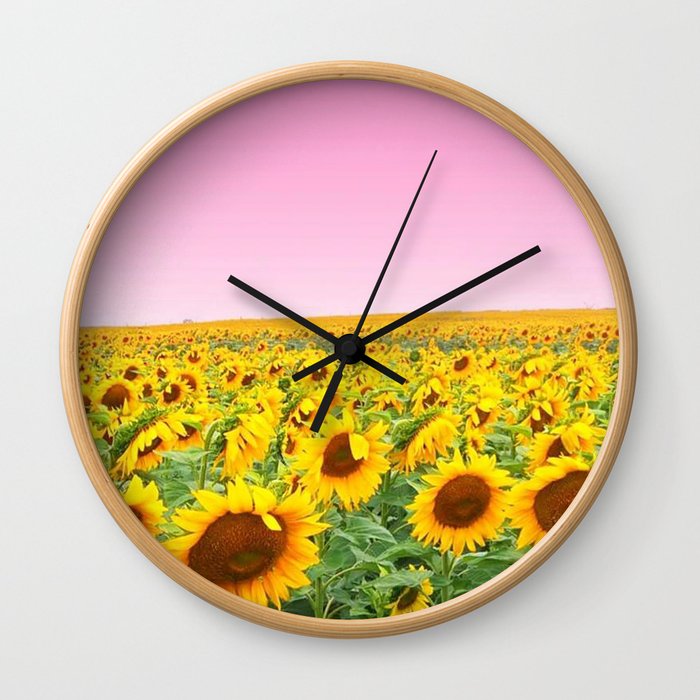 Blushing Sunflower Fields Wall Clock