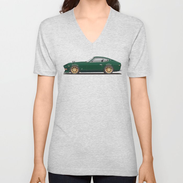 Legendary Classic Green 240z Fairlady Vintage Retro Cool German Car Wall Art and T-Shirts V Neck T Shirt