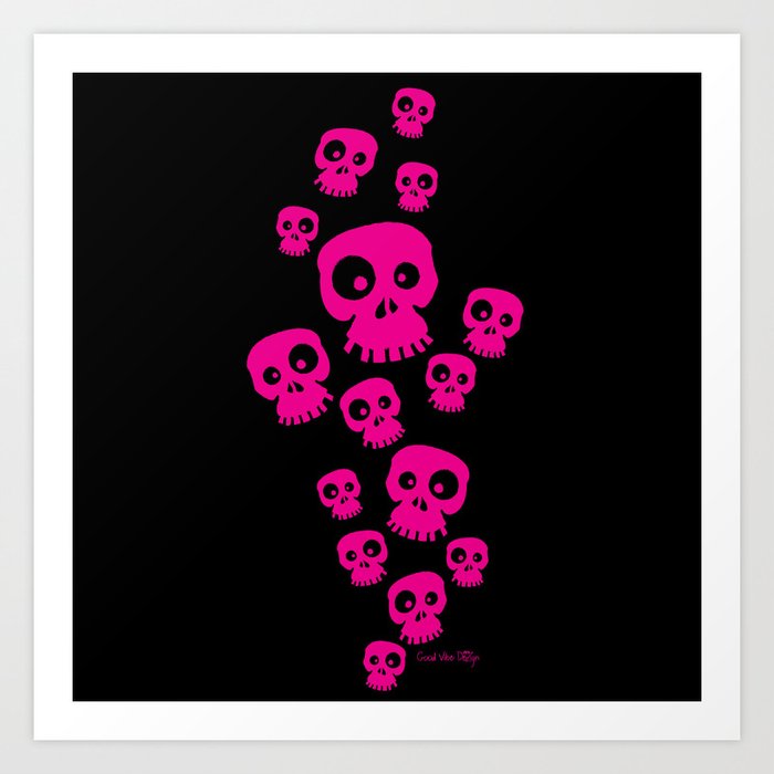 Skulls Fun Pink Black Art Print By Goodvibedezign Society6