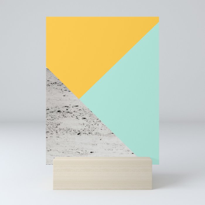 Yellow and Mint meets Concrete Geometric #1 #minimal #decor #art #society6 Mini Art Print