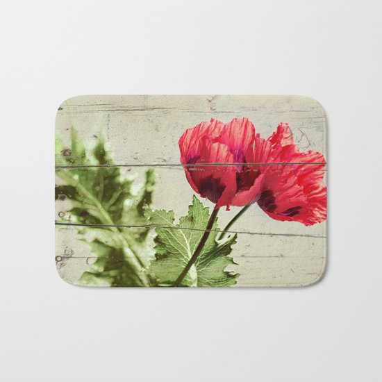 The Things We Remember - red poppy photo on wood texture Bath Mat