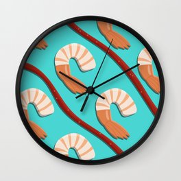 So Long, Shrimp! Wall Clock | Vector, Food, Summer, Pattern, Shrimp, Blue, Ocean, Digital, Cocktailsauce, Color 