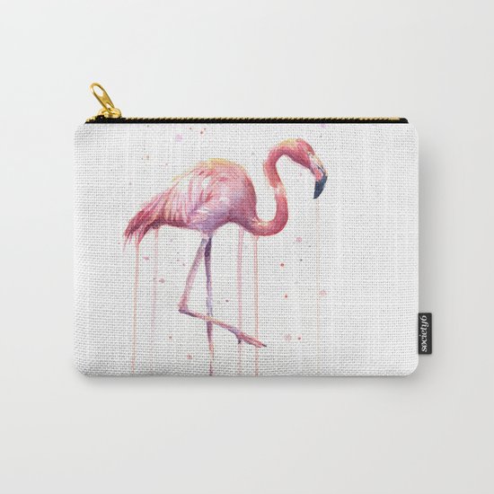 Pink Flamingo Portrait Watercolor Animals Birds | Facing Right Carry-All Pouch