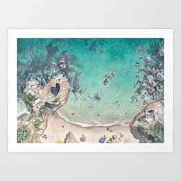 Praia da Pinhão Art Print Art Print | Watercolor, Turquoise, Sandy, Painting, Bay, Beach, Aerial, Heart, Ocean, Portugal 