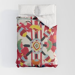 Ikat Suzani  Antique Uzbekistan Tribal Wedding Bedsheet Print Comforter