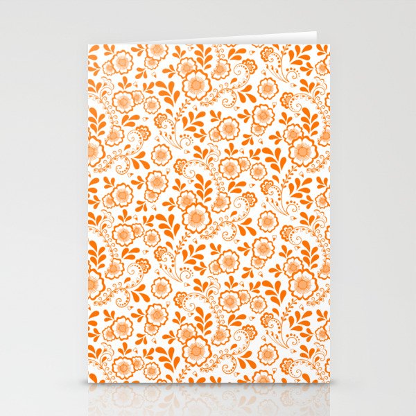 Orange Eastern Floral Pattern Stationery Cards