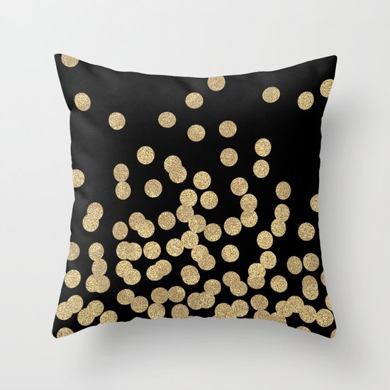 Gold glitter dots scattered on black background Throw Pillow by CharlotteWinter Society6