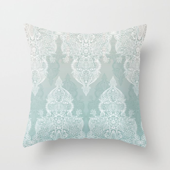 Lace & Shadows - soft sage grey & white Moroccan doodle Throw Pillow