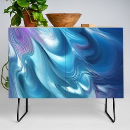 Trendy Cool Blue Fluid Flowing Abstract Credenza