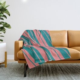 [ Thumbnail: Light Coral & Teal Colored Striped/Lined Pattern Throw Blanket ]