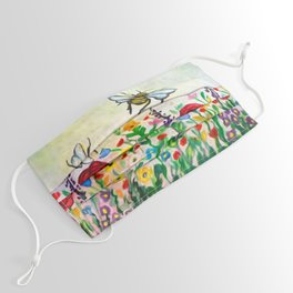 Summer meadow flowers and bees watercolor Face Mask