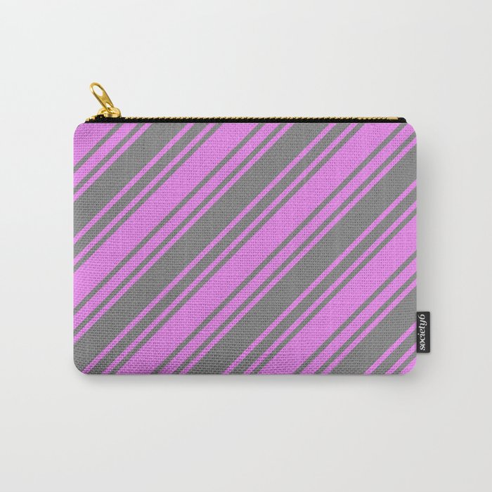 Grey & Violet Colored Striped Pattern Carry-All Pouch
