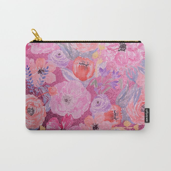Botanical watercolor pink burgundy gradient floral Carry-All Pouch
