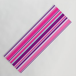 [ Thumbnail: Colorful Hot Pink, Deep Pink, Powder Blue, Purple, and Lavender Colored Lined Pattern Yoga Mat ]