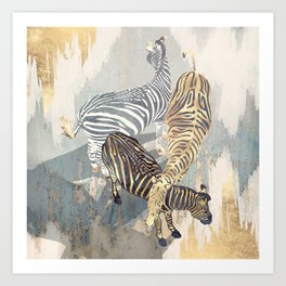 Metallic Zebras Art Print