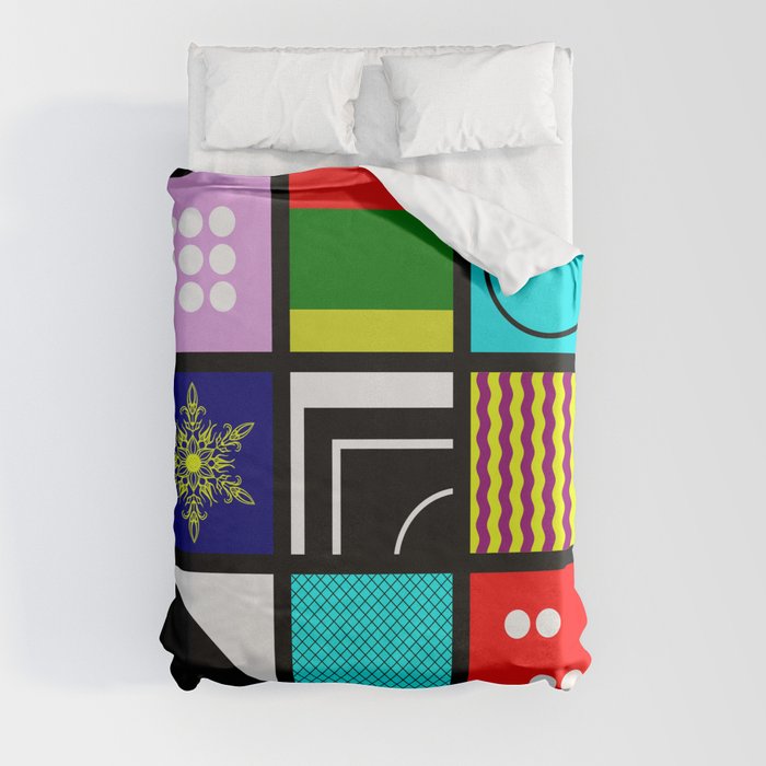 Eclectic 1 - Random collage of 9 bold colourful patterns in an abstract style Duvet Cover