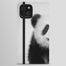 Panda Bear - Black & White iPhone Wallet Case | Minimalism, Nature, Baby, Portrait, Peekaboo, Digital, Wildlife, Kids, Funny, Panda 