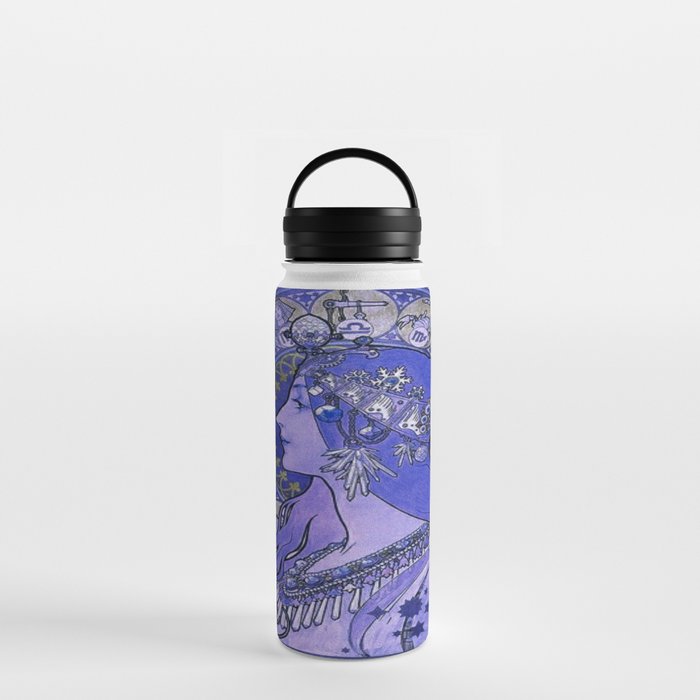 Alphonse Mucha zodiac, Blue  Water Bottle
