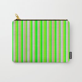 [ Thumbnail: Tan, Chartreuse, Lime & Light Grey Colored Striped/Lined Pattern Carry-All Pouch ]