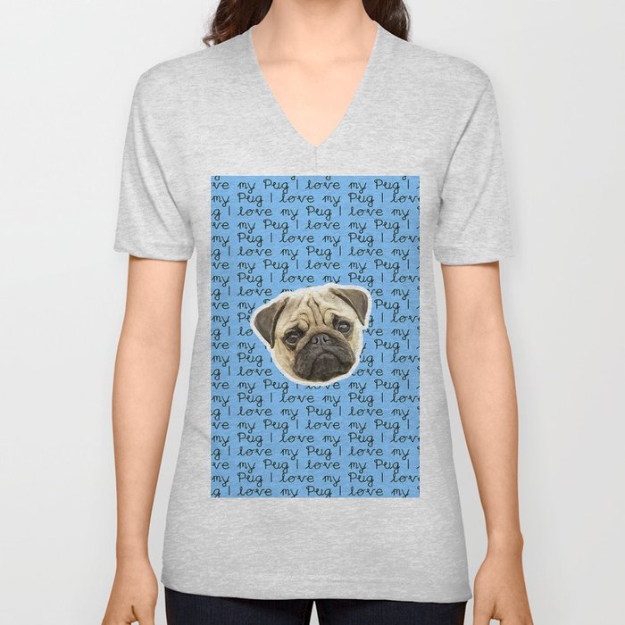 I Love My Pug Monogram V Neck T Shirt