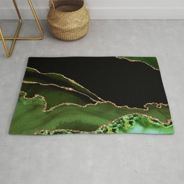 Beautiful Emerald And Gold Marble Design Area & Throw Rug