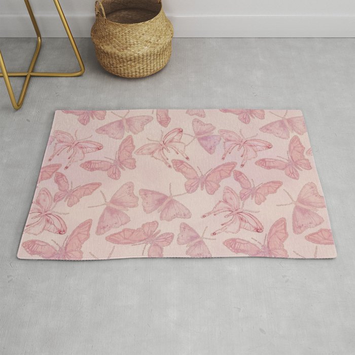 Butterfly Pattern soft pink pastel Rug