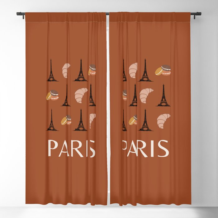 Paris Eiffel Tower Retro Modern Art Decor Illustration Boho Brown Chocolate Tones Blackout Curtain