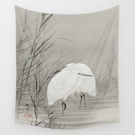 Egrets in swamp - Japanese vintage woodblock print Wall Tapestry